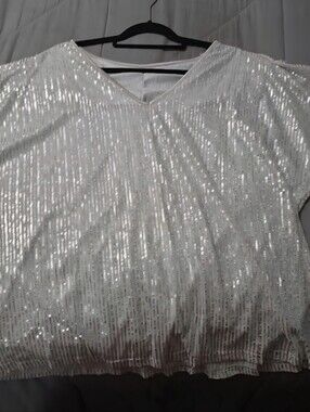 White Sequin V-Neck Women’s Top